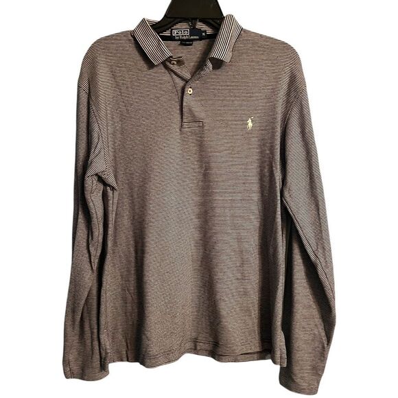 Ralph Lauren Polo Shirt Mens Medium Navy & White Striped Pony Vintage Preppy - Picture 1 of 9
